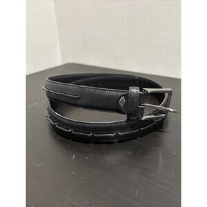 Nanni Black Leather Belt Textured Segmented Designer Italian 95/38